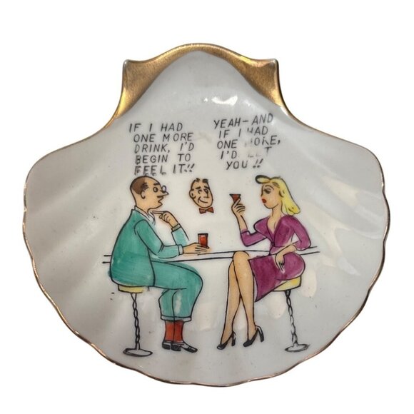 Ceramic Trinket Dish Shell Ashtray Vintage Risque Adult Humour I'd Let You 4” - Picture 1 of 5